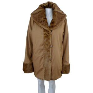 Dennis Basso Tan Reversible Faux Fur Coat Button Up